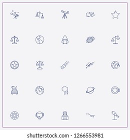 icon set about astronomy with keywords gravitation theory, night stars view and jupiter planet