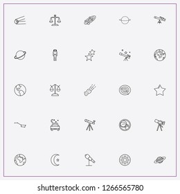 icon set about astronomy with keywords saturn planet, libra and crescent moon
