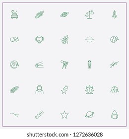 icon set about astronomy with keywords saturn, astronaut and telescope