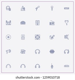 icon set about audio with keywords earphones, music center loudspeakers and radio receiver