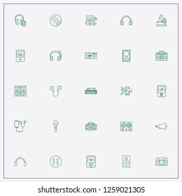 icon set about audio with keywords music mixer, pause button and smart phone with earphones