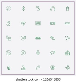 icon set about audio with keywords compact disk, old dictaphone and synthesizer