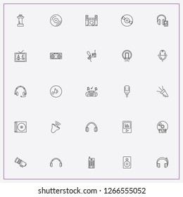 icon set about audio with keywords music center loudspeakers, headphone and politic news