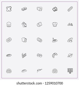 icon set about bakery with keywords bake roll, mixer and flour