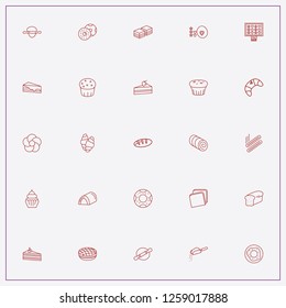 icon set about bakery with keywords cherry cake piece, bake roll and flour
