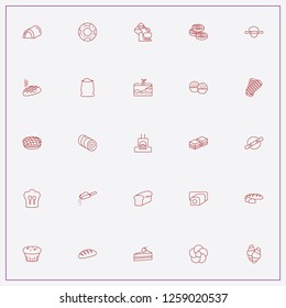 icon set about bakery with keywords bake roll, cooker hat and brownie