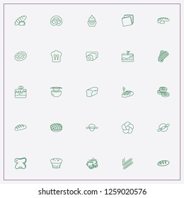 icon set about bakery with keywords cooker hat, bun and loaf of bread