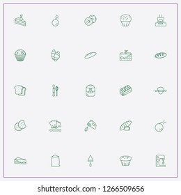 icon set about bakery with keywords rolling pin with whisk, flour bag and rolling pin for dough