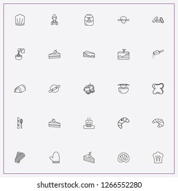 icon set about bakery with keywords croissant, honey cake piece and bun