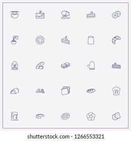 icon set about bakery with keywords kitchen glove, cherry cake and rolling pin for dough