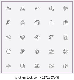 icon set about bakery with keywords croissant, bun and roll out dough