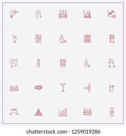 icon set about bar with keywords plug, cocktail and gold bar growth graph