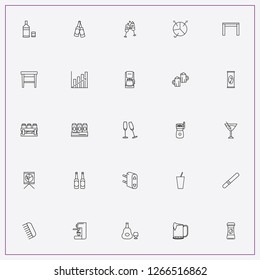 icon set about bar with keywords beer can box, case of beer and percentage graph