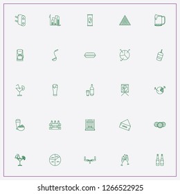 icon set about bar with keywords bicycle steering wheel, bottle of beer and percentage graph