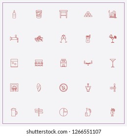 icon set about bar with keywords stool, glass with ice cubes and percentage graph