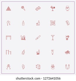 icon set about bar with keywords cocktail glass, glue stick and magnet