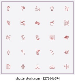 icon set about bar with keywords coctail glass, street singboard and coconut cocktail