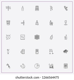 icon set about bar with   wine bottle, glass with ice cubes and sushi