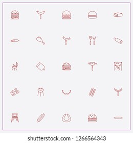 icon set about barbecue with   chicken legs, piggy on spit and hot dog