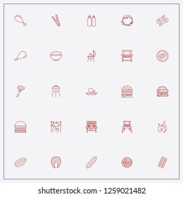 icon set about barbecue with keywords sausage on barbecue, bowl of food and piggy on spit