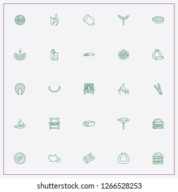 icon set about barbecue with keywords chicken legs, sausages and fire
