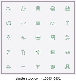 icon set about barbecue with keywords turkey on plate, sausage and piggy on spit