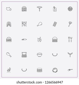 icon set about barbecue with keywords meat on spatula, spatula with meat fork and bowl of food