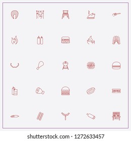 icon set about barbecue with keywords sausage, ketchup and mayonnaise and flame