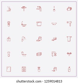 icon set about bathroom with keywords hair dryer, shower room and teeth brush
