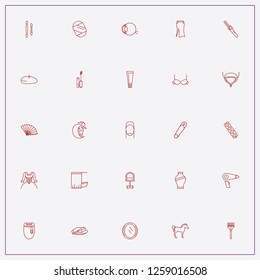 icon set about beauty with keywords hand fan, mascara and brassiere