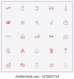 icon set about beauty with keywords lady bag, drawing and nail polish