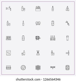 icon set about beer with   bottle with glass, bottle of beer and pretzel