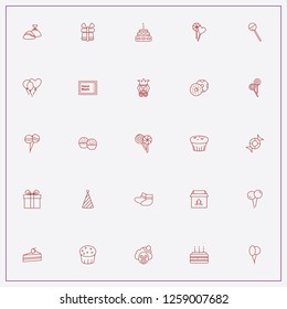 icon set about birthday with keywords lollipop, baby socks and candy
