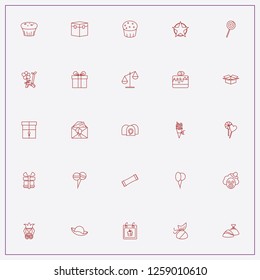 icon set about birthday with keywords candy, invitation card and flower balloon figure