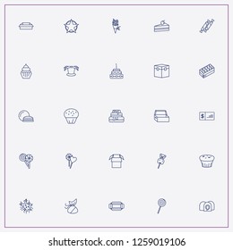 icon set about birthday with keywords cup cake, voucher and strawberry cake piece