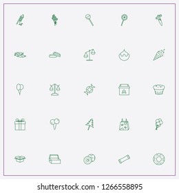 icon set about birthday with keywords lollipop, flower bouquet and cup cake