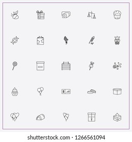 icon set about birthday with keywords gift box, candy cake and balloons