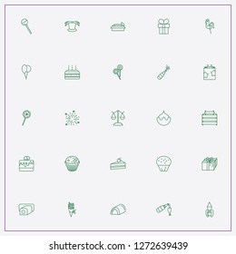 icon set about birthday with keywords bouquet, fireworks and lollipop