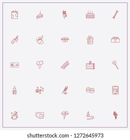 icon set about birthday with keywords voucher, birthday cake piece and man with gift