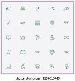 icon set about car with keywords back view mirror, garage and emergency car