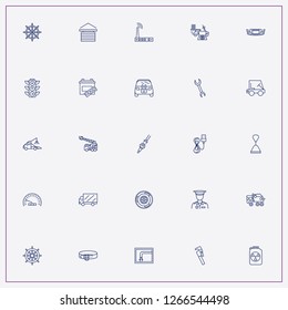 icon set about car with keywords bumper, speedometer and car battery