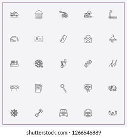 icon set about car with keywords wallet with key, car window wipers and truck toy