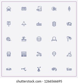 icon set about car with keywords traffic light, safety belt and race lights