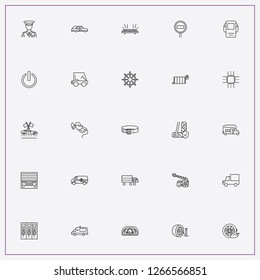 icon set about car with keywords car tire, belt and speedometer