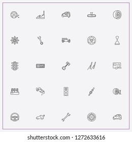icon set about car with keywords refueling gun, shock absorber and game steering wheel