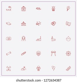 icon set about carnival with keywords circus tent, spectacle with mustache mask and party whistle