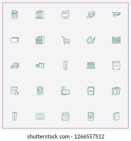 icon set about catalog with keywords palette, internet trolley and books