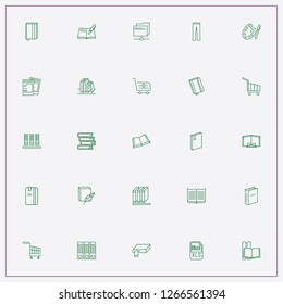 icon set about catalog with keywords folders, book and lady trousers
