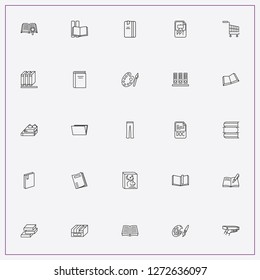 icon set about catalog with keywords books, brochure and lady trousers