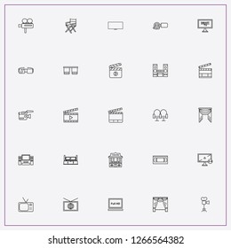 icon set about cinema with   cinema hall chairs, video cassette and music center